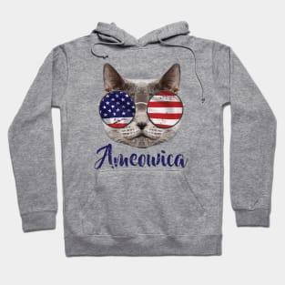 Ameowica America USA Cat Sunglasses text blue Hoodie